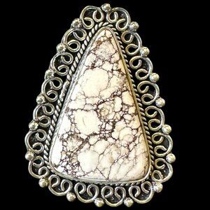 Genuine Wild Horse Turquoise Sterling Overly Ring Size 8